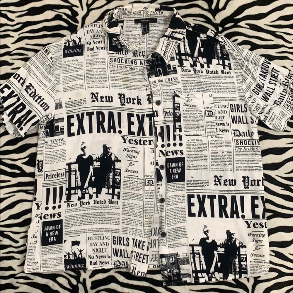 Newspaper Printed / collared shirt / never worn